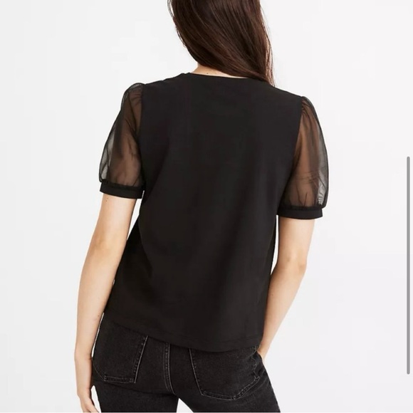 Madewell Black Sheer Puff Sleeve Blouse - Picture 4 of 8